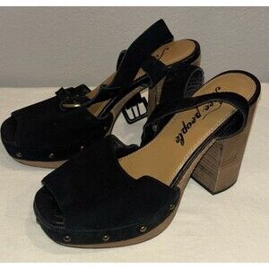 Free People Justine Platform Sandal Black Suede Strappy Ankle Heel Sz 39/ US 8.5
